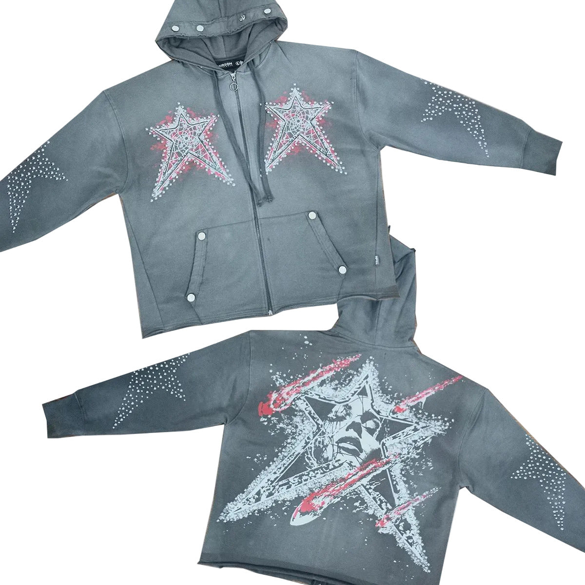 Grey Hudson Outerwear Dreamstate Star Studs Zip Hoody with stud detailing.