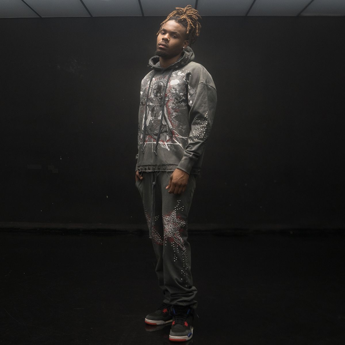 Black Hudson Outerwear Dreamstate Star Studs Zip Hoody with star stud detailing.