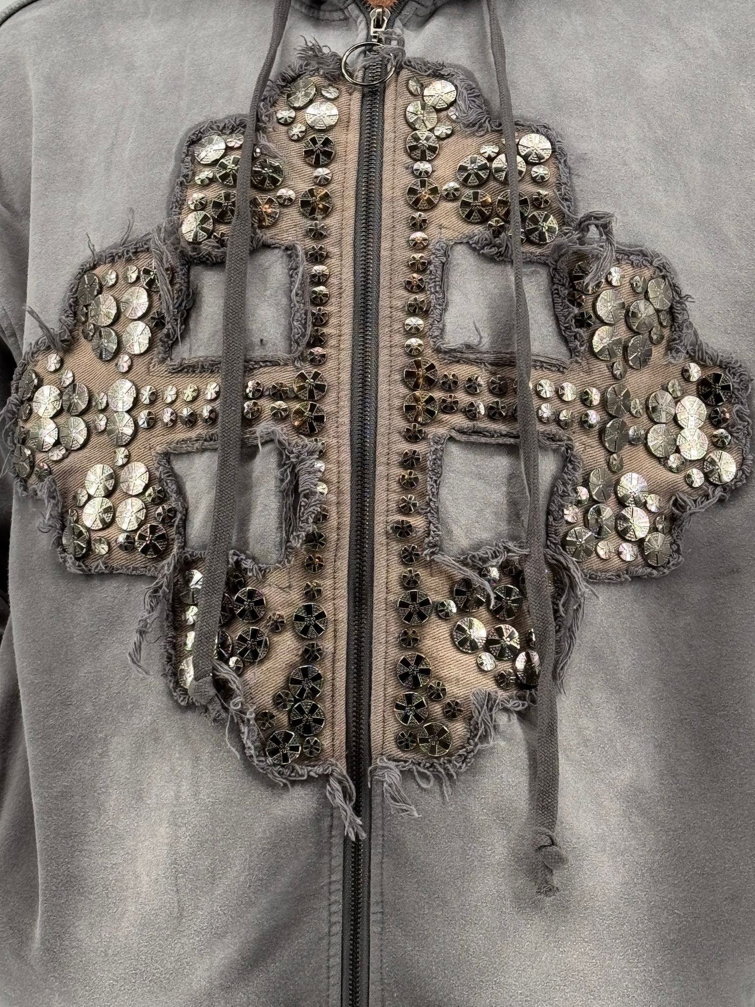 Dazzle Night Full-Zip Hoodie in grey with soft fleece construction, full-zip design, and matching jogger.