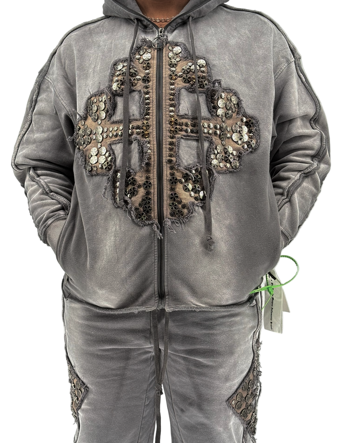 Dazzle Night Full-Zip Hoodie in grey with soft fleece construction, full-zip design, and matching jogger.