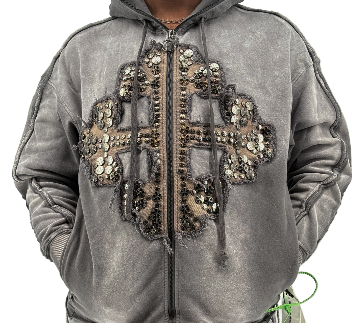 Dazzle Night Full-Zip Hoodie in grey with soft fleece construction, full-zip design, and matching jogger.