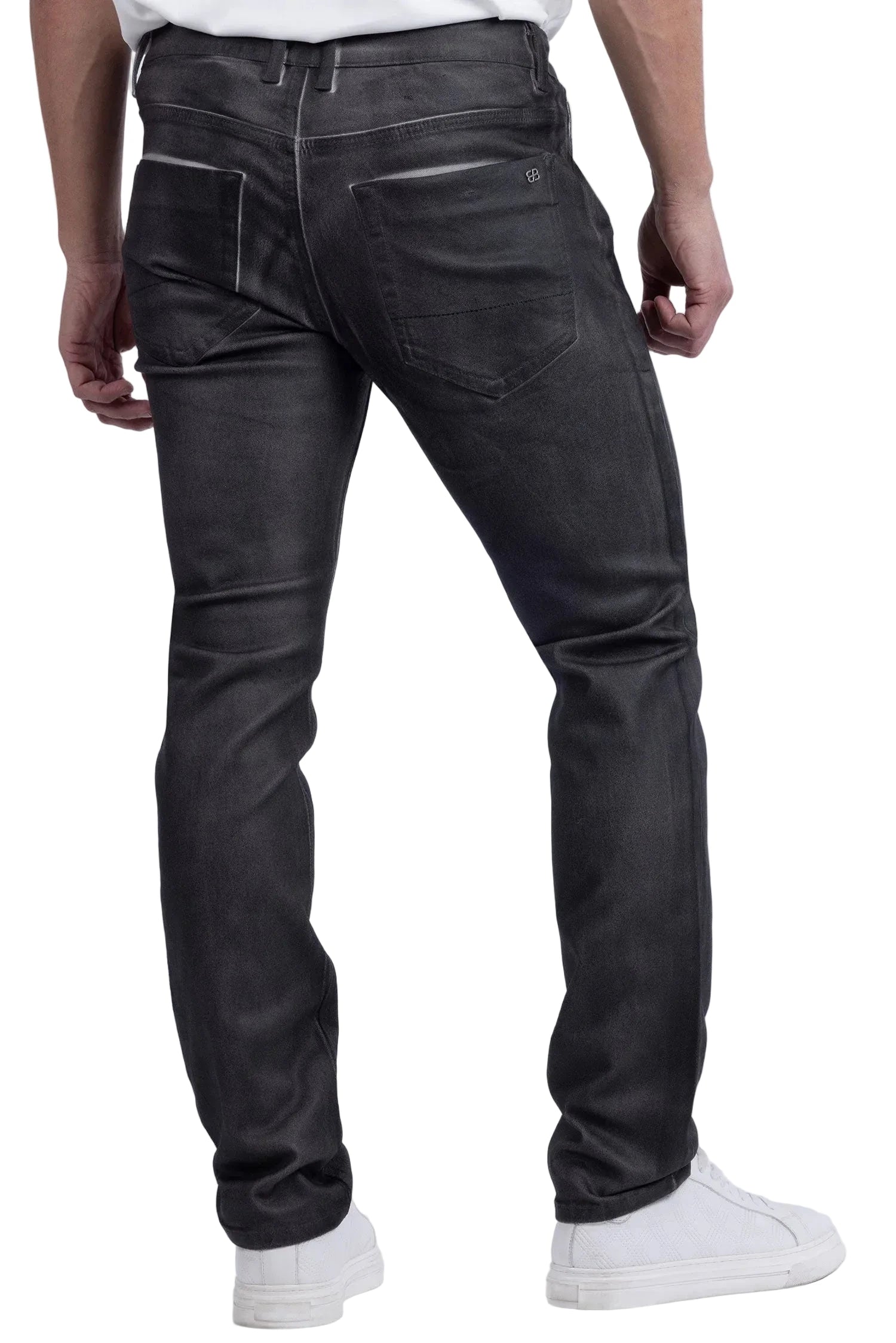Barabas Harmis Pant in harbor mist with coated denim finish, lightweight stretch fabric, and modern tailored fit