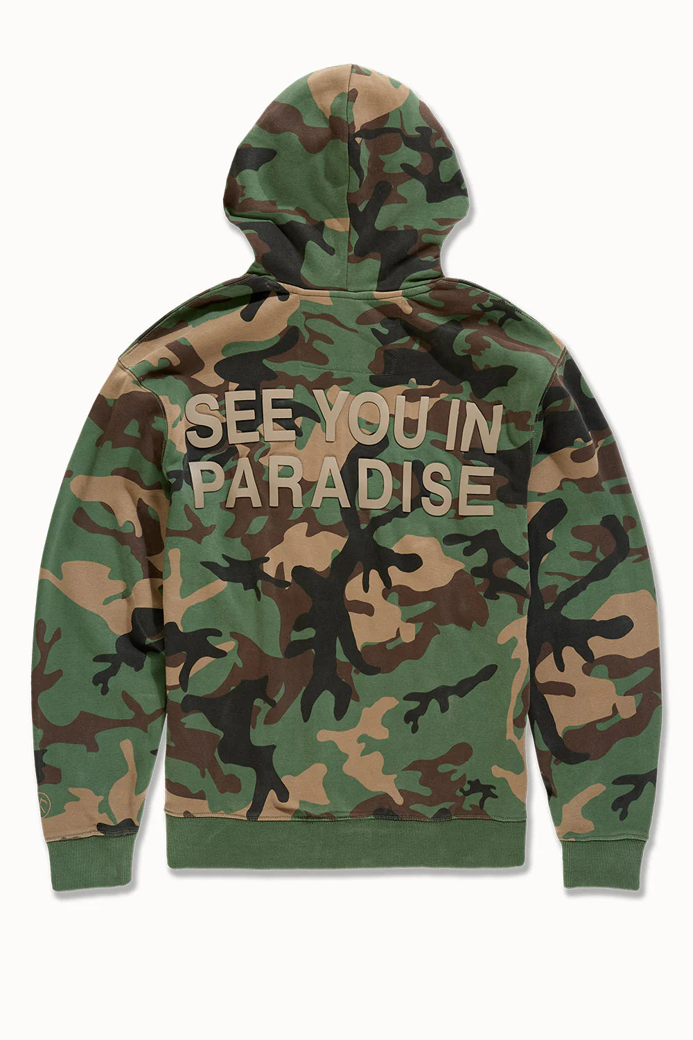 The SYIP Pullover Hoodie in Vintage Camo brings a sharp, technical look with everyday comfort. Designed in a classic hoodie silhouette, it features an all-over camo print and tonal high-density graphics on the chest and back. Made from combed cotton low-shrinkage fleece, this hoodie delivers softness, durability, and a crisp fit. Finished with ribbed cuffs, a ribbed waistband, and a front kangaroo pocket, it pairs perfectly with the matching SYIP Stacked Sweatpants in Vintage Camo.