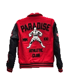 Step up your streetwear game with the Paradise Team Varsity Jacket in Red, a modern take on the classic varsity silhouette. Crafted with a wool body and quilted satin lining, this jacket combines warmth with lightweight comfort. The fold-down coaches collar, striped ribbed cuffs and waistband, and snap button front provide authentic varsity style.
