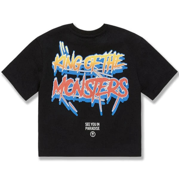  Kids Sea Monster Boxy T-Shirt with front and back sea monster prints on soft heavyweight 100% cotton jersey