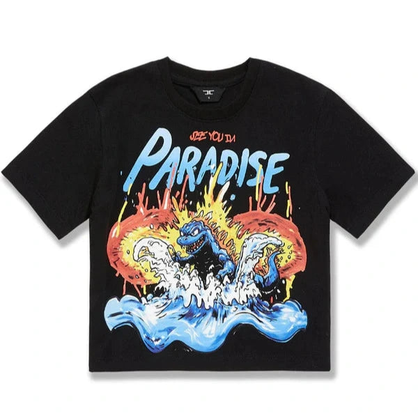  Kids Sea Monster Boxy T-Shirt with front and back sea monster prints on soft heavyweight 100% cotton jersey