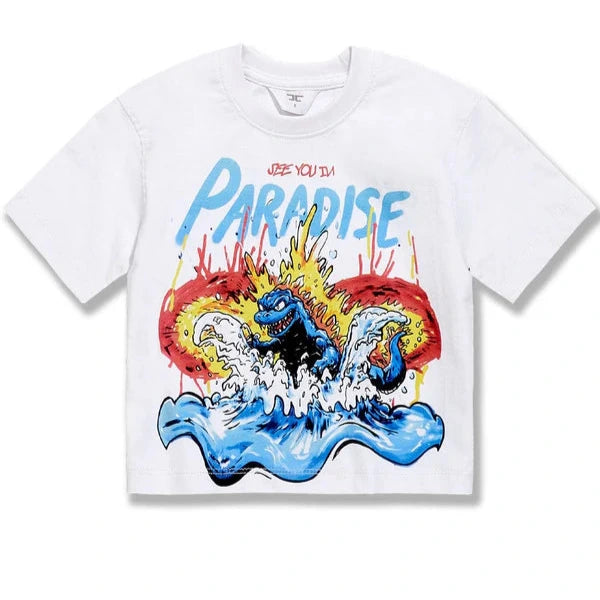  Kids Sea Monster Boxy T-Shirt with custom sea monster graphics on front and back, crafted from soft heavyweight 100% cotton jersey