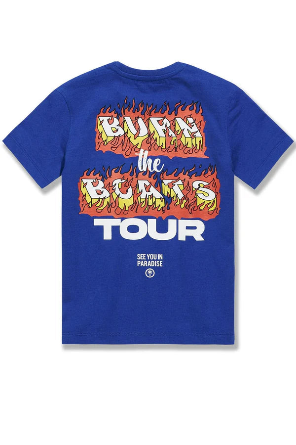  Kids Burn The Boats T-Shirt with front and back custom graphic print on soft 100% cotton crewneck tee