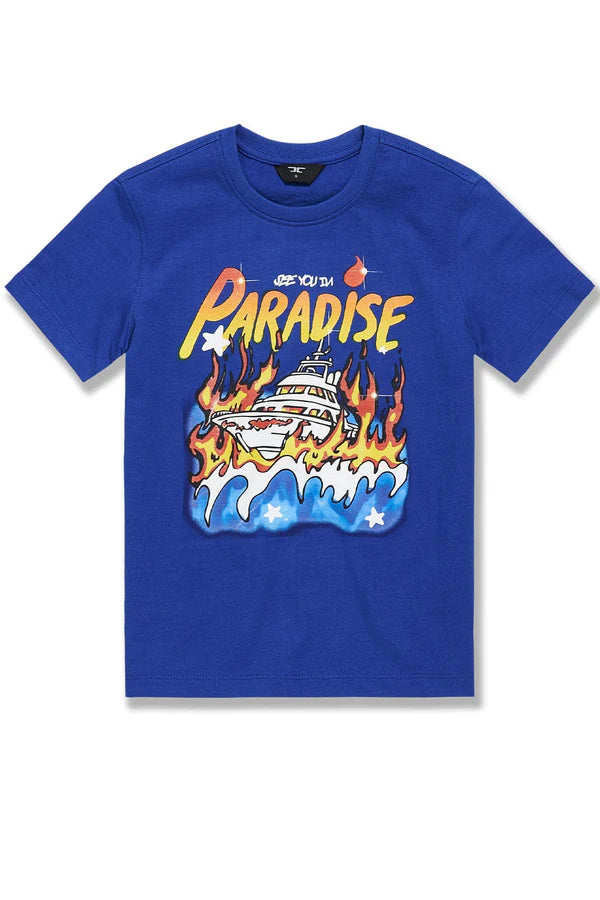  Kids Burn The Boats T-Shirt with front and back custom graphic print on soft 100% cotton crewneck tee