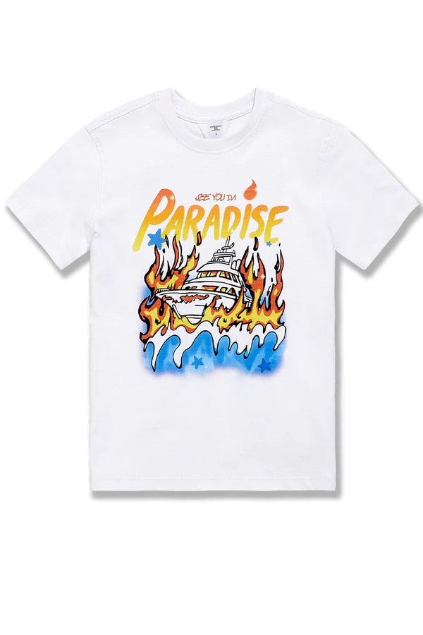  Kids Burn The Boats T-Shirt with front and back custom graphic print on soft 100% cotton crewneck tee