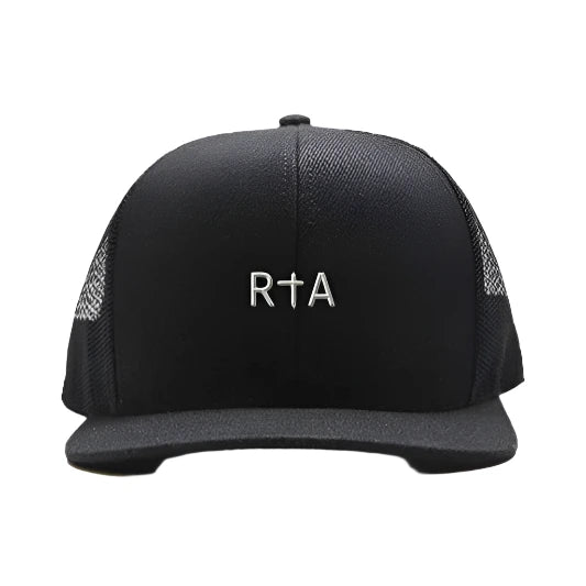 Black Gideon Trucker Hat with embroidered RTA logo 