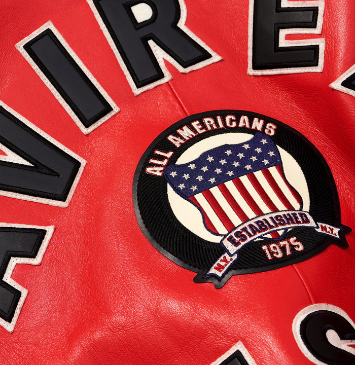 Avirex ICON Jacket in 100% French lamb leather with logo details, front zipper, and striped rib trim