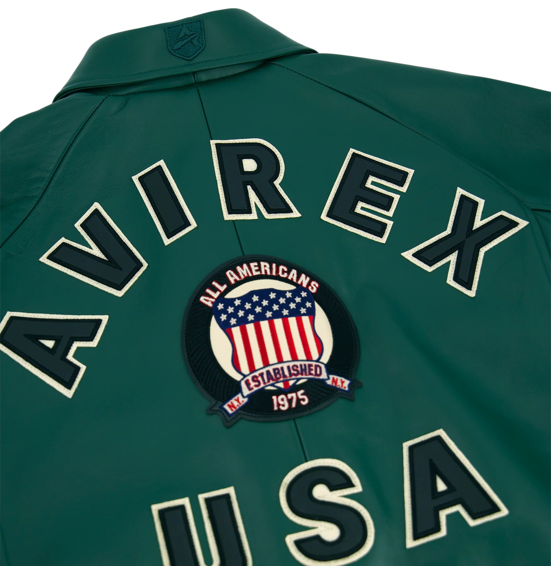 Avirex ICON Jacket in 100% French lamb leather with logo details, front zipper, and striped rib trim