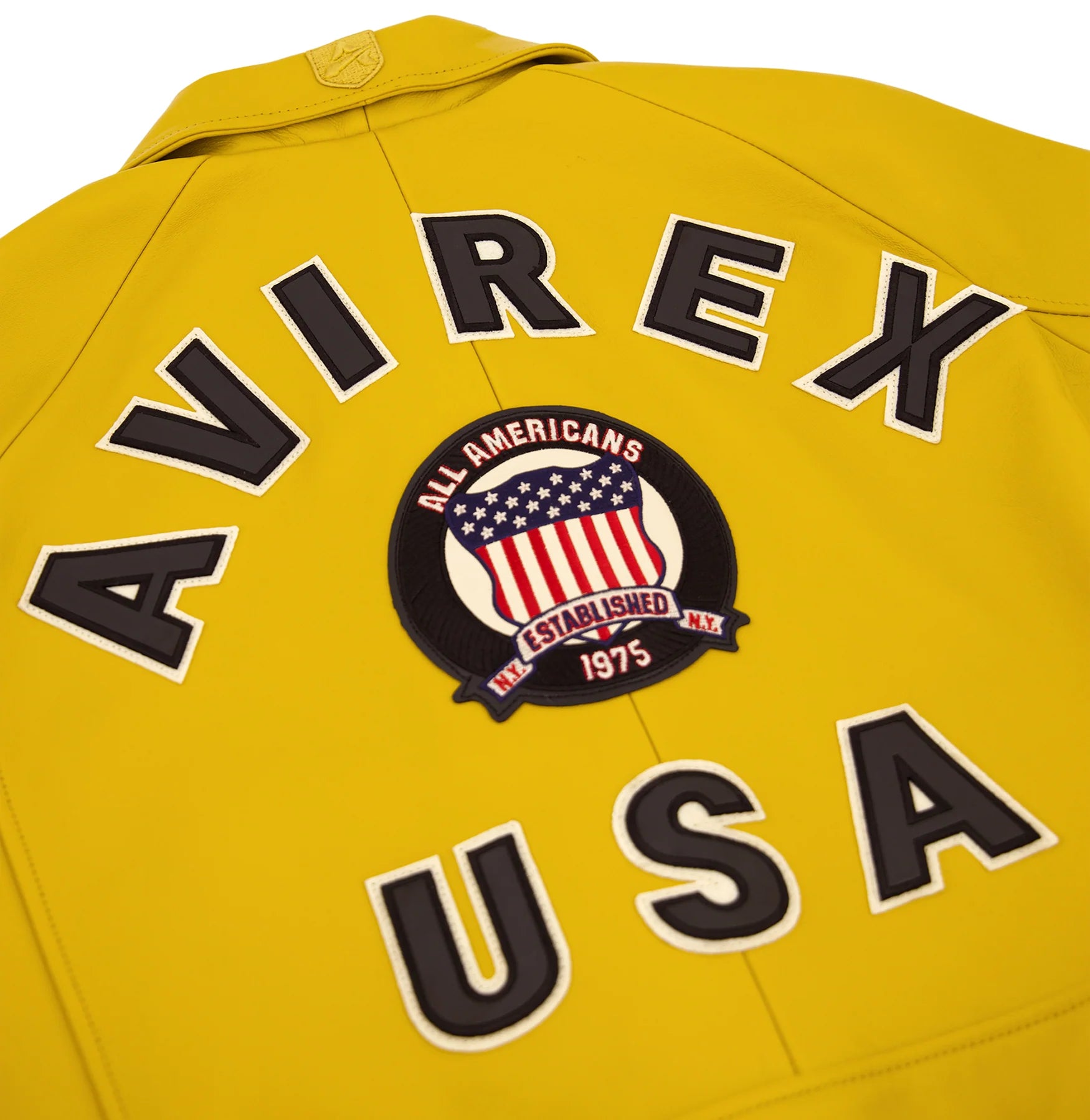 Avirex ICON Jacket in 100% French lamb leather with logo details, front zipper, and striped rib trim