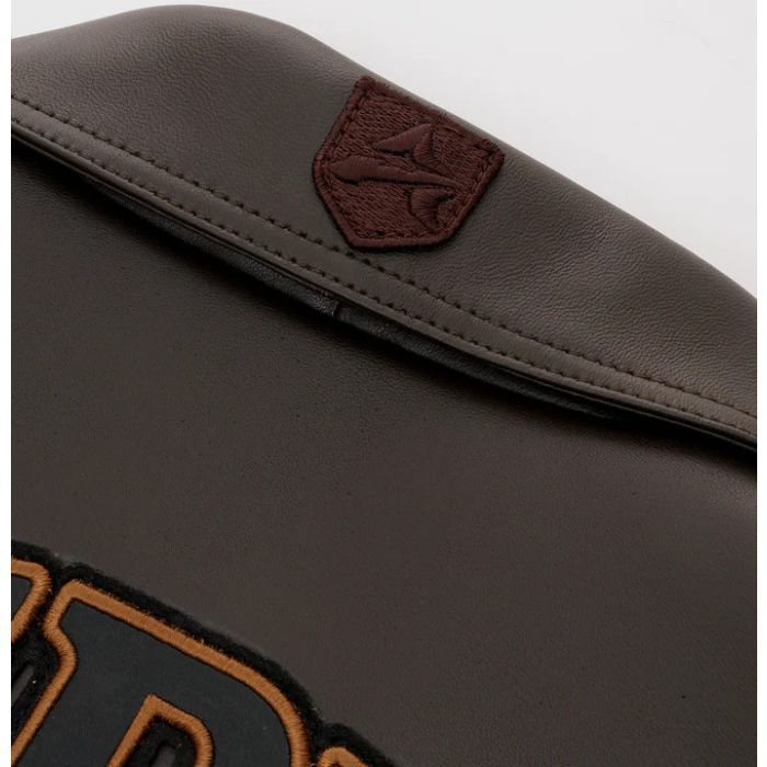 Avirex Buffalo Legends A2 leather jacket with applique, embroidery patches, and ribbed striped cuffs