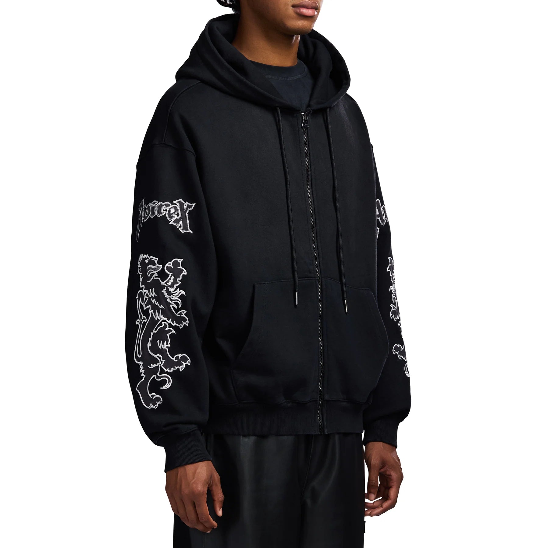 Avirex Goth Zipper Hoodie in washed black with griffin sleeve patches and front zip closure