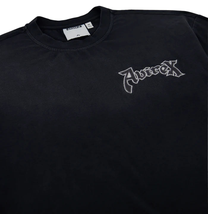 Avirex cotton jersey t-shirt with embroidered chest logo and “A” crest patch on sleeve