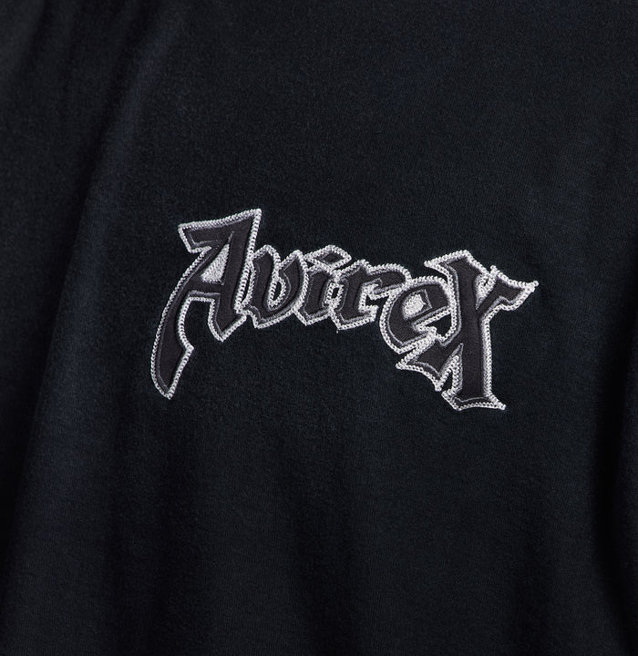 Avirex cotton jersey t-shirt with embroidered chest logo and “A” crest patch on sleeve