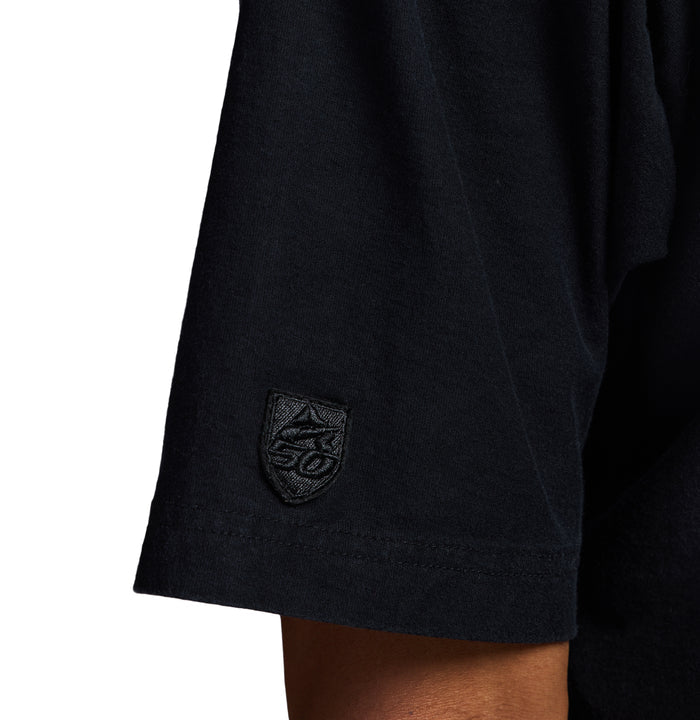 Avirex cotton jersey t-shirt with embroidered chest logo and “A” crest patch on sleeve