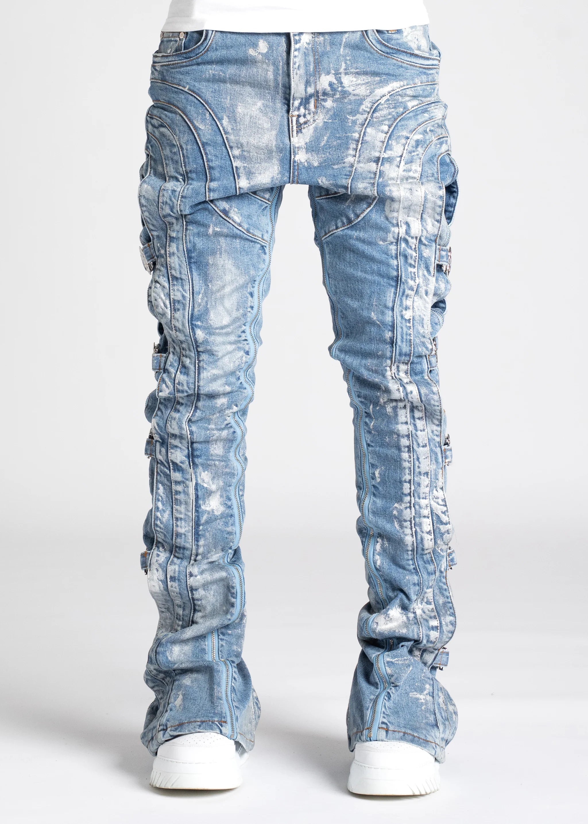 Aqua Blue Waxed Premium Denim Jeans Men(Blue) 