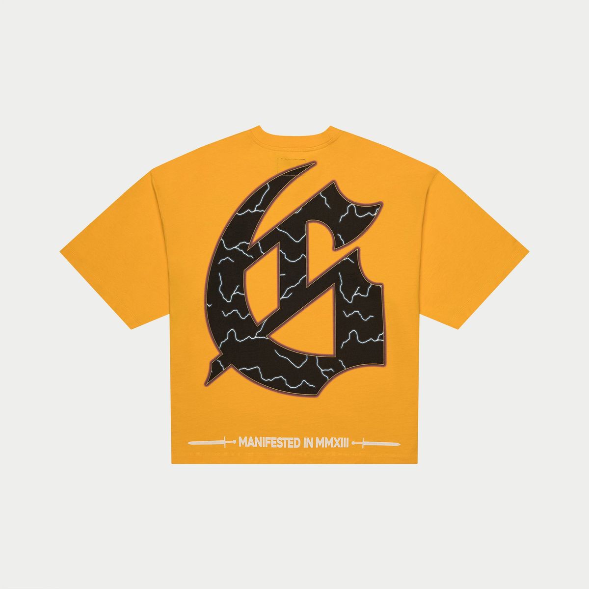  Limited-edition GODSPEED T-shirt with digital artwork, black washed cotton, oversized fit, numbered tag.