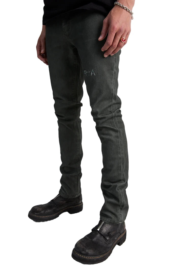 RTA Men's Bryant Dusty Olive Triple Cross Denim Pant with reinforced triple cross stitching for durability and comfort.