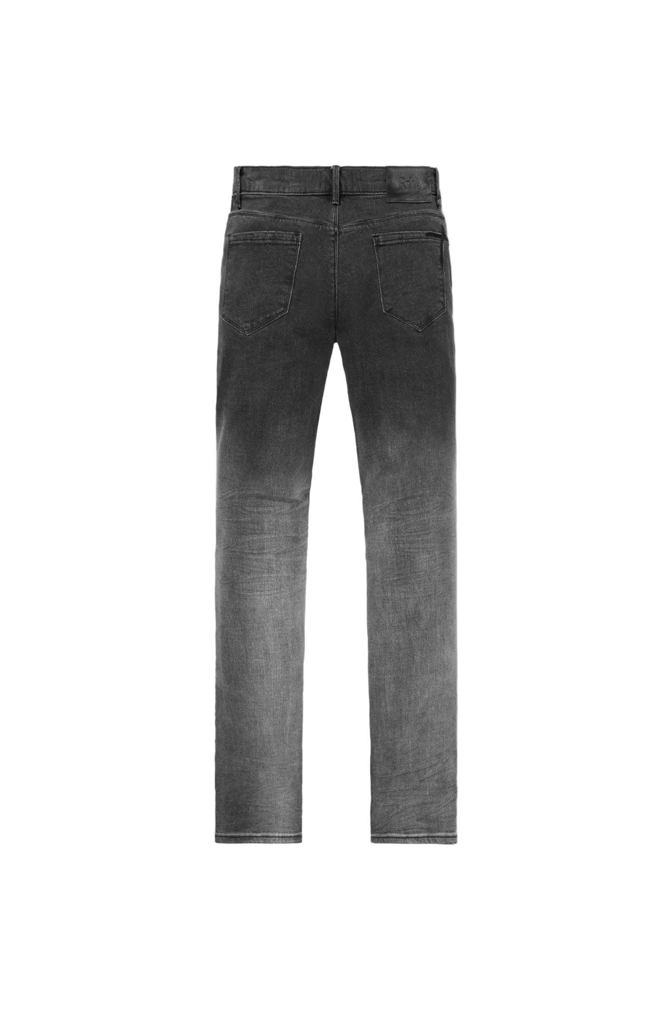 RtA Bryant Skinny Jean in Light Charcoal with gradient fade and logo embroidery