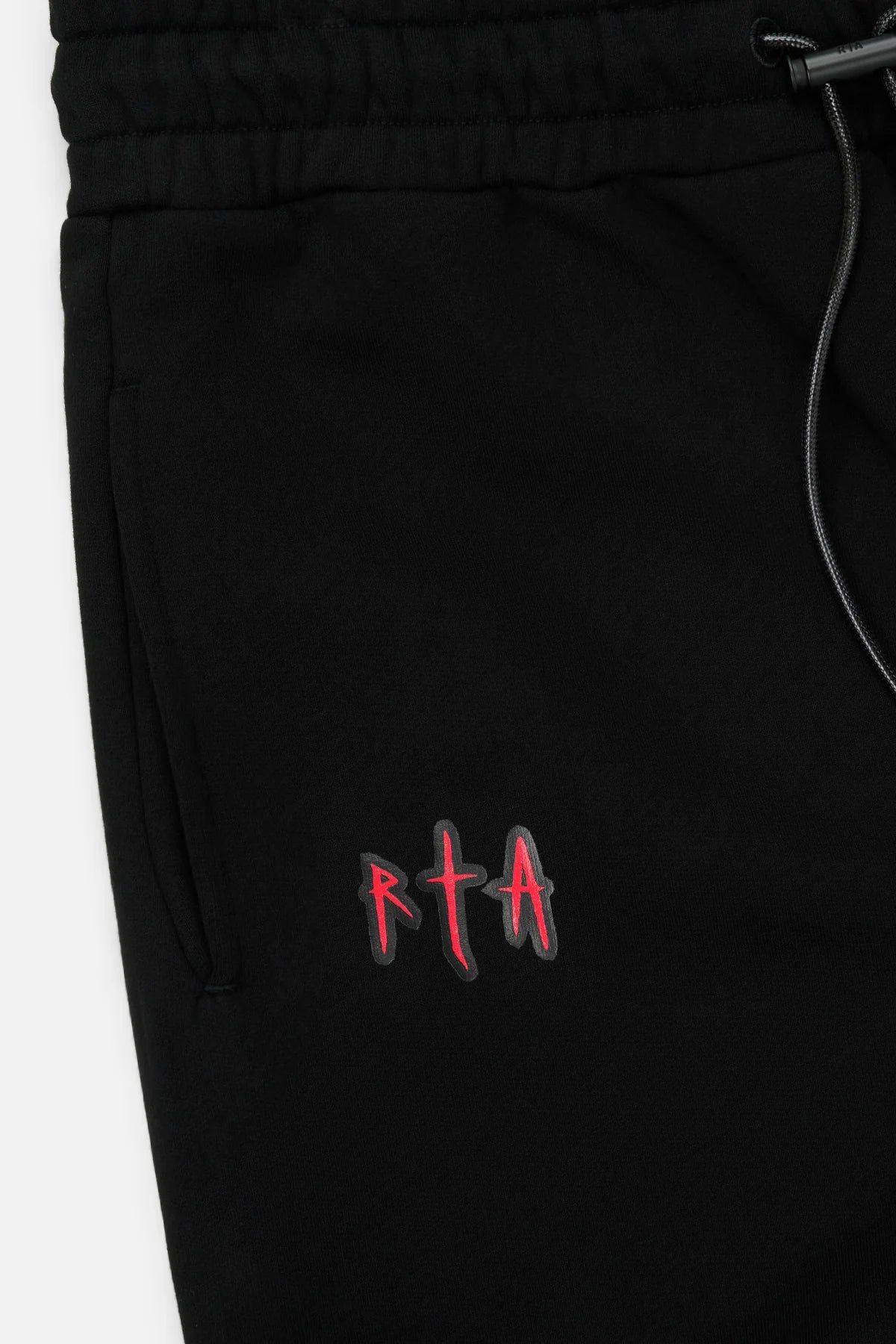 Cameron Sweatpant in Black RTA Metal with straight leg, toggle drawstring, and metal RTA logos down leg and pocket