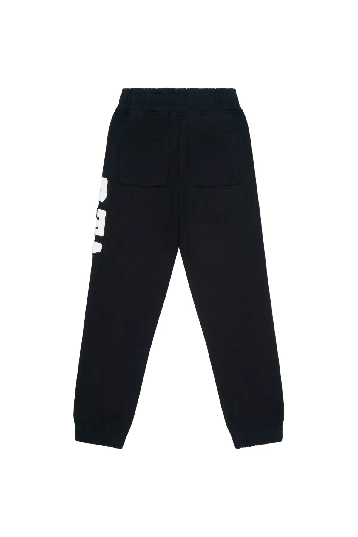 RtA Ewan sweatpant in black collegiate with logo detailing, elasticated waistband, and drawstring closure.