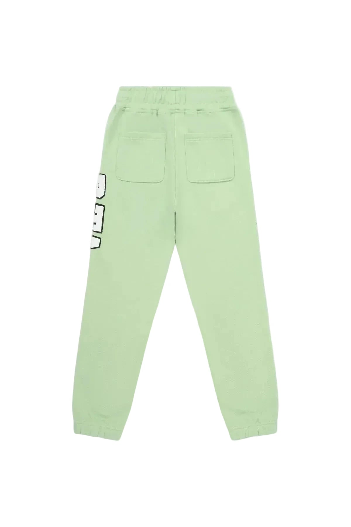 RtA Ewan sweatpant in green collegiate with logo detailing, elasticated waistband, and drawstring closure.