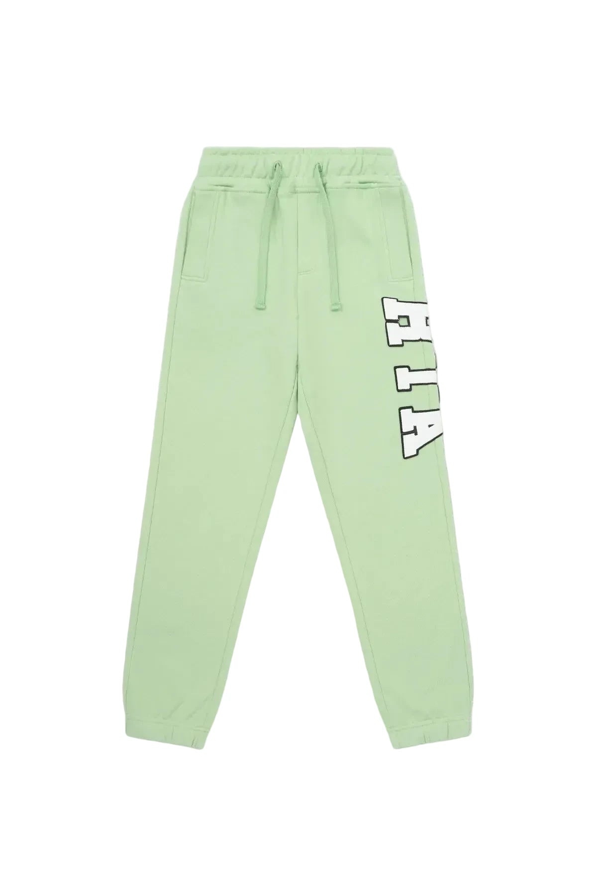 RtA Ewan sweatpant in green collegiate with logo detailing, elasticated waistband, and drawstring closure.
