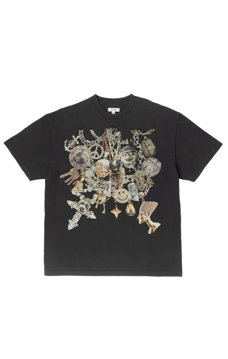 BLDG4 Heavy Knit crew neck shirt in Charcoal Art with a heavy wash, breaking details, front print, and back print, crafted from 100% cotton 210G.
