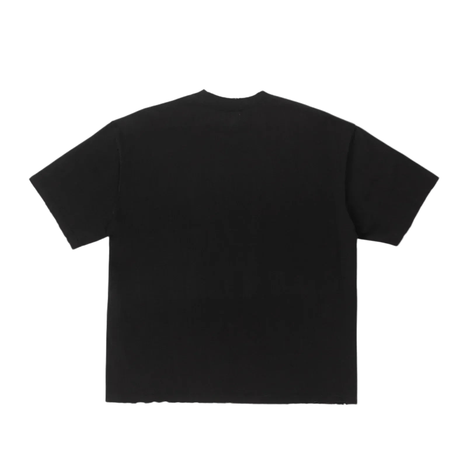 BLDG4 Big C Knit T-shirt in Black with a snow-washed finish, full-width cityscape graphic, oversized BLDG4 lettering, pin cluster at the chest, and reverse seam construction.