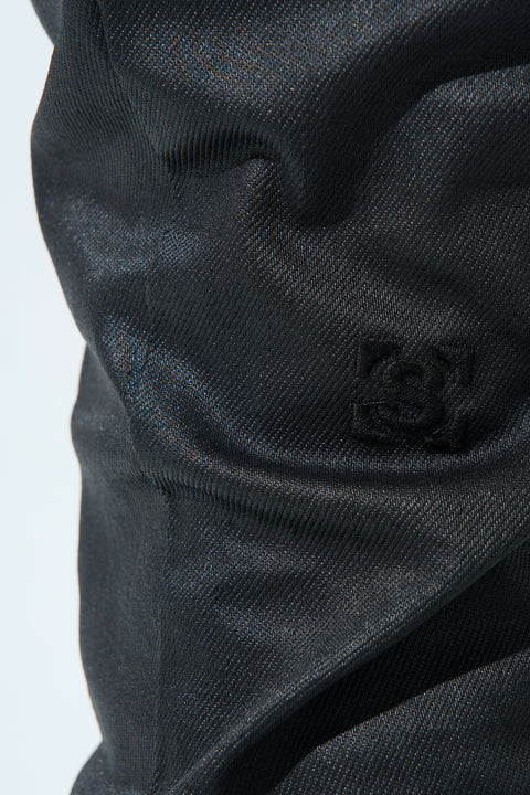 SERENEDE® CAVIAR 7 black denim jeans with wax coating, fitted silhouette, five-pocket styling, and branded hardware