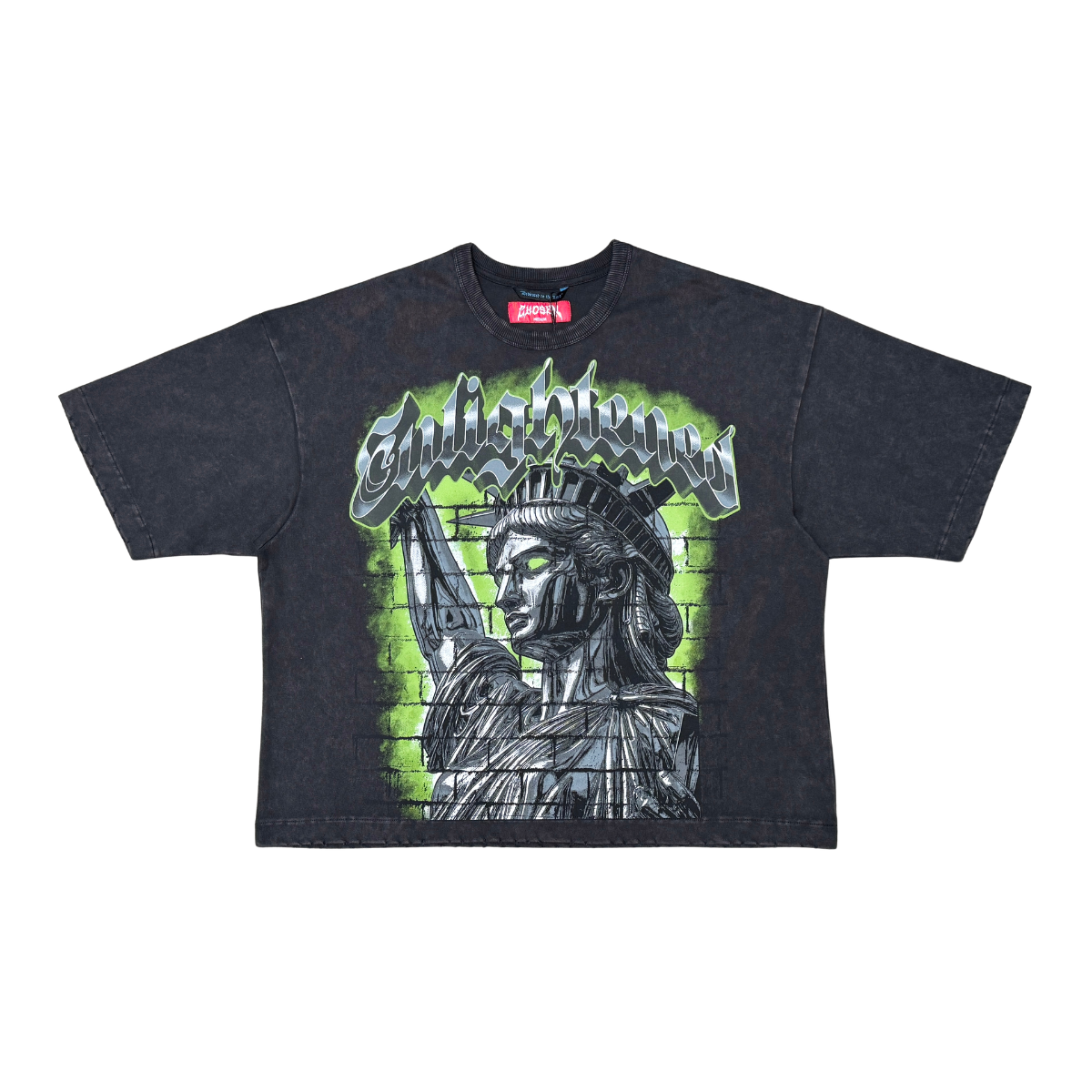 CHOSEN Lightened Tee in black with bold graphic design and classic short sleeve fit