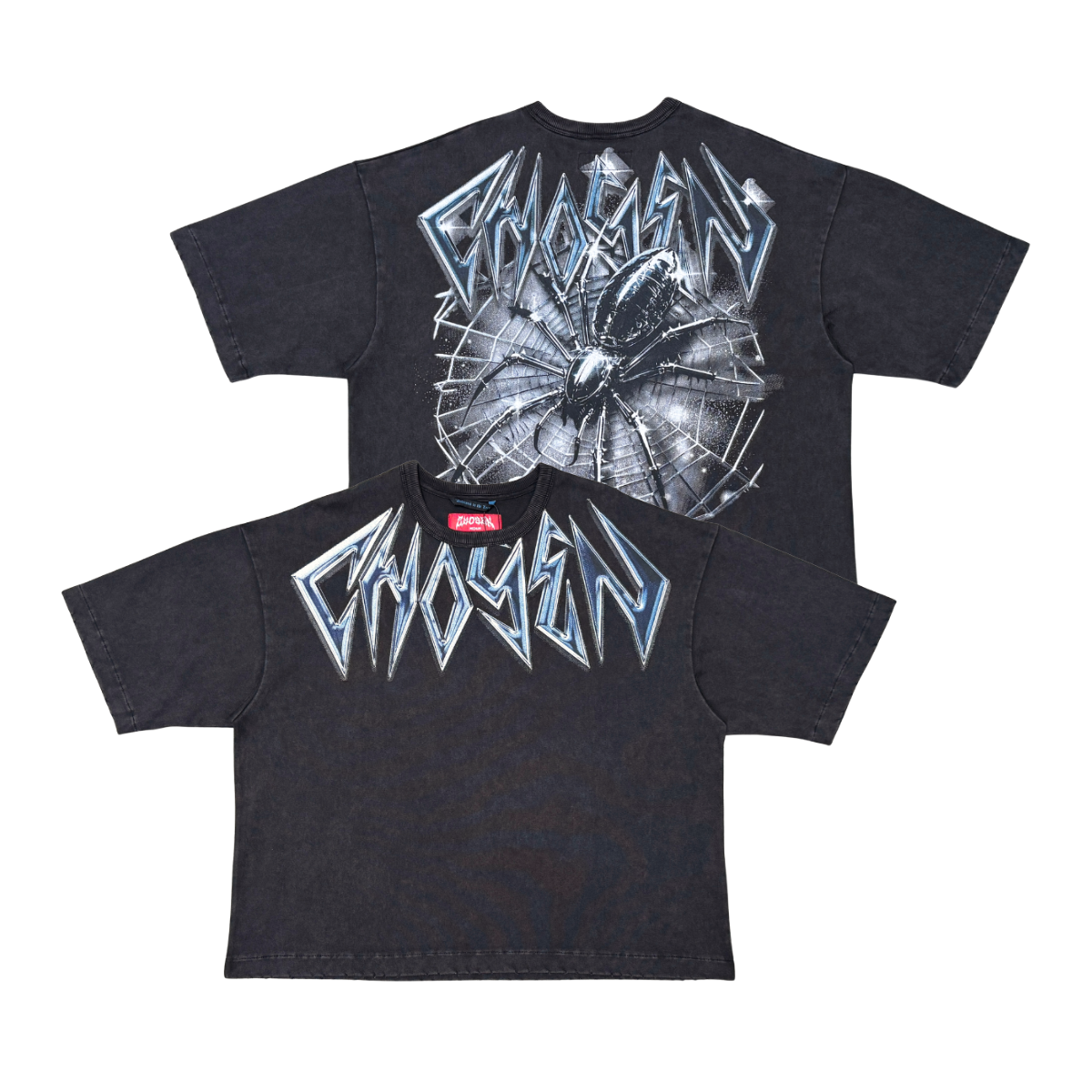 CHOSEN Spider Tee in black with bold graphic design and classic short sleeve fit