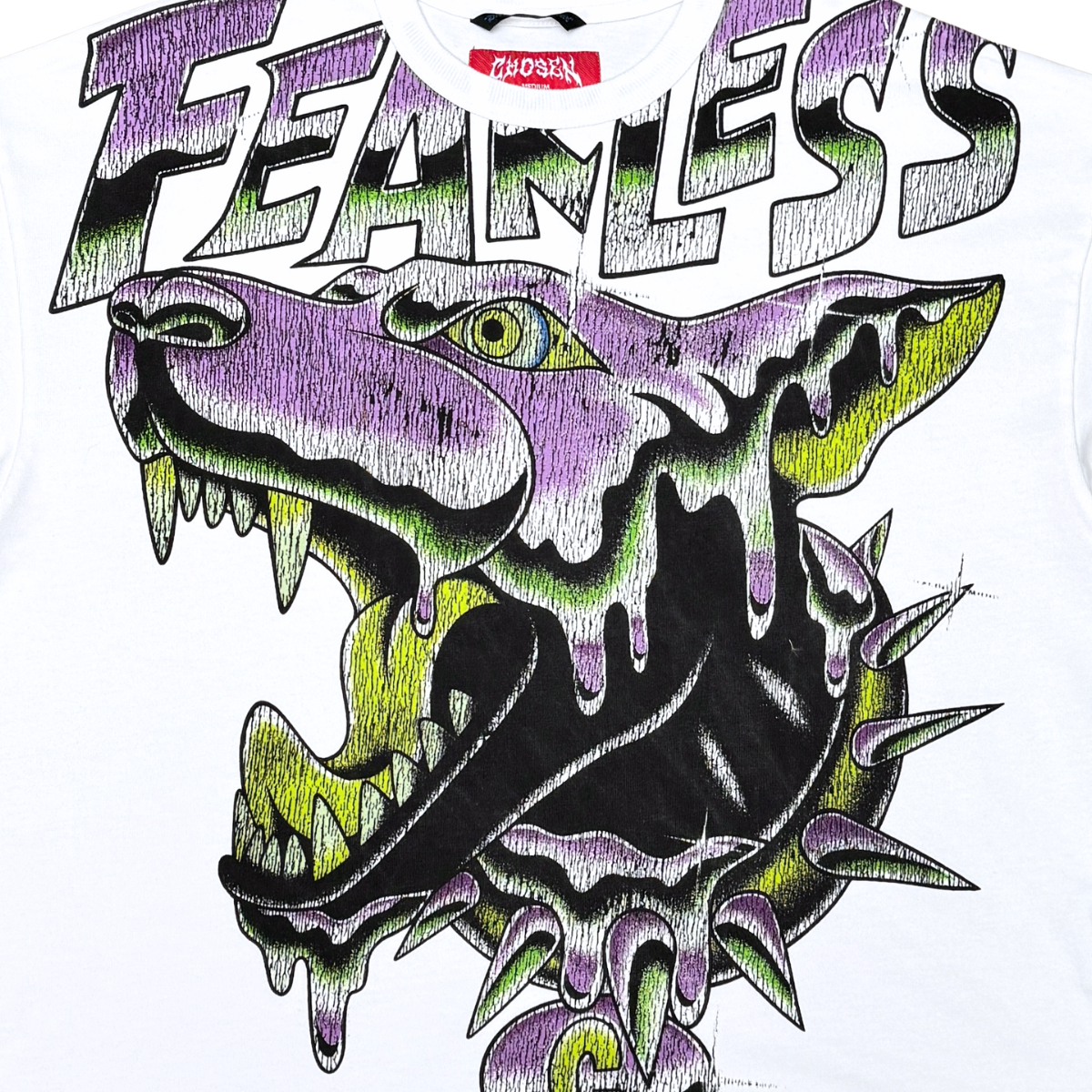 CHOSEN Fearless Tee in white with bold graphic design and classic short sleeve fit