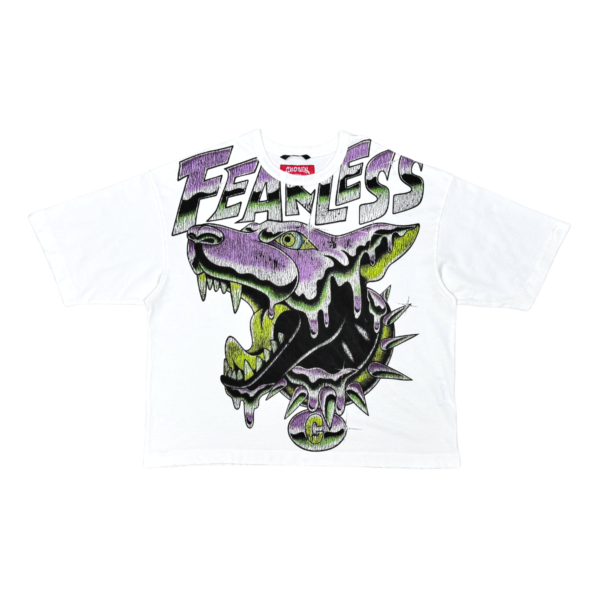 CHOSEN Fearless Tee in white with bold graphic design and classic short sleeve fit