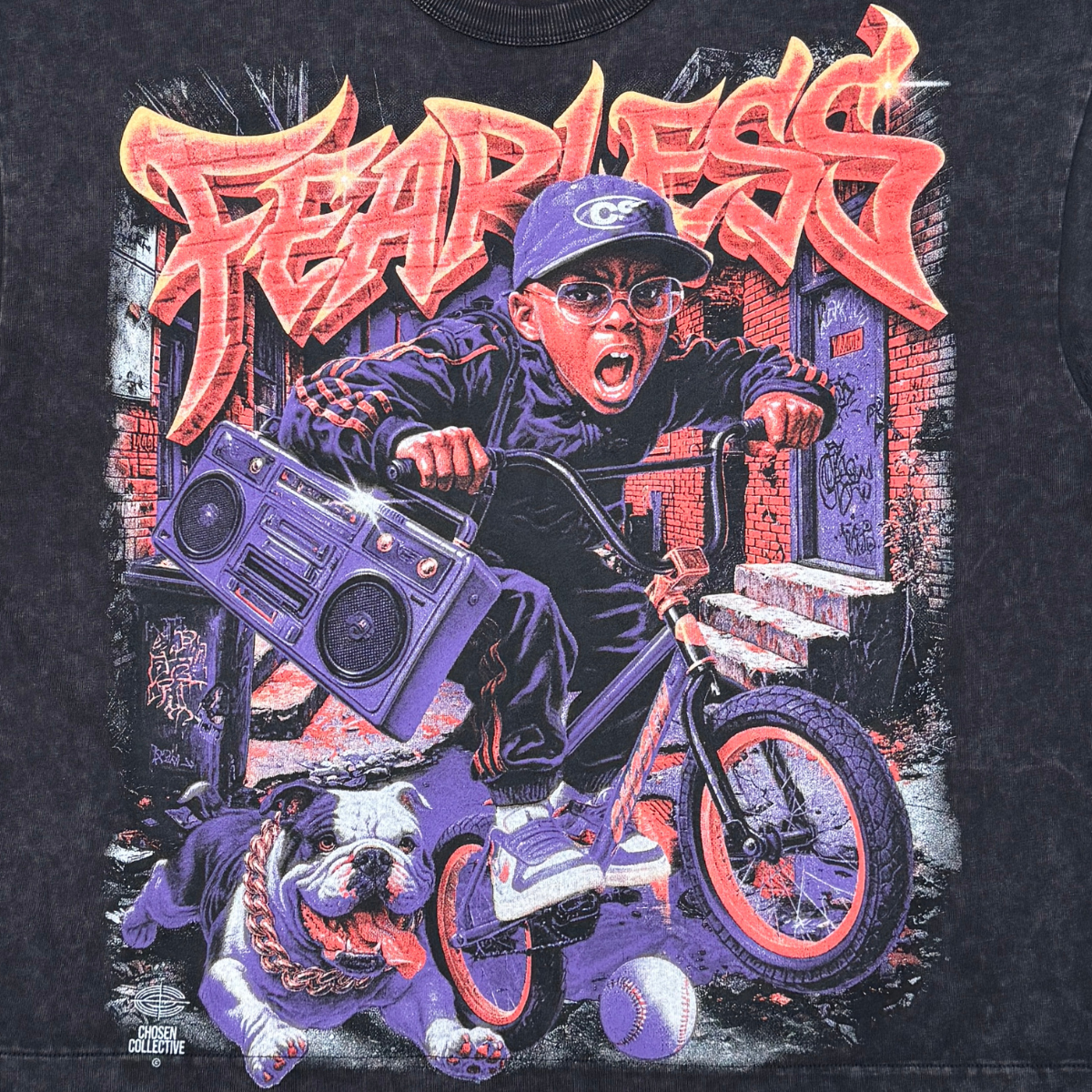 CHOSEN Fearless Boy Tee in black with bold graphic design and classic short sleeve fit