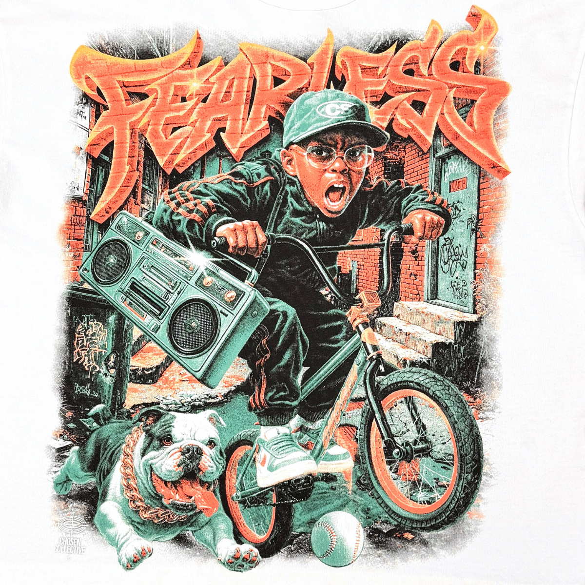 CHOSEN Fearless Boy Tee in white with bold graphic design and classic short sleeve fit
