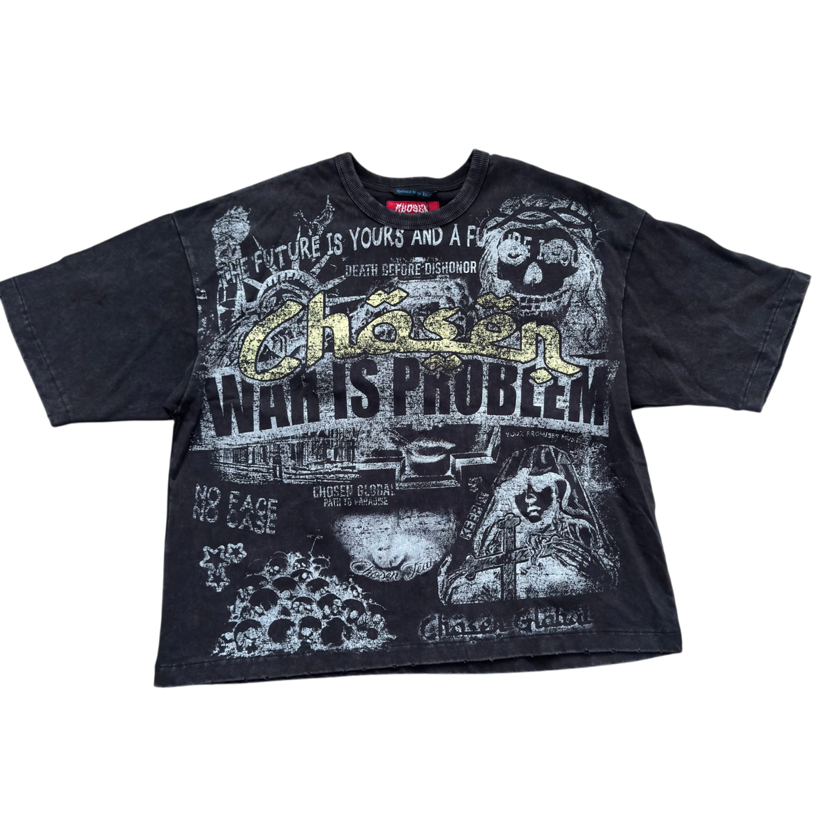 Chosen Tee in black with a classic crew neck design and versatile streetwear-inspired fit for everyday wear.
