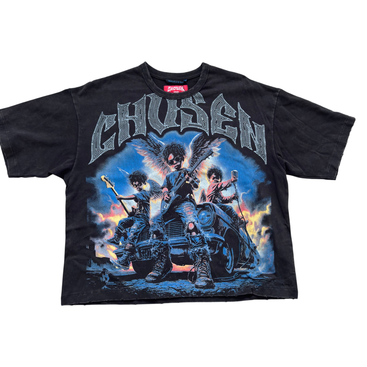 Chosen Rockstar Tee in black with bold graphic detailing and a classic streetwear-inspired fit.