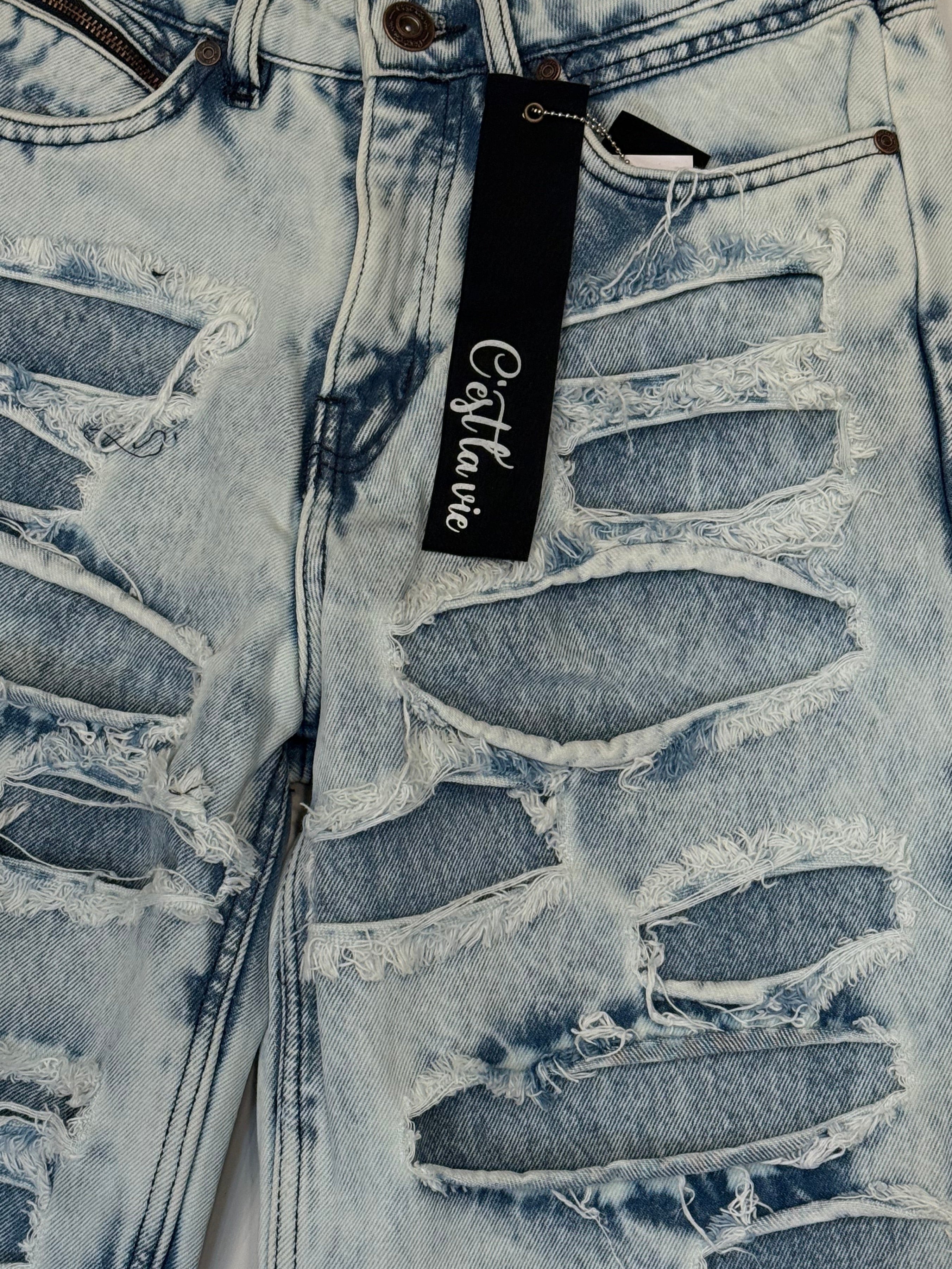 CV Double Panned Wide Denim in Light Wash – men’s wide-leg jeans with double-panel design and vintage finish

