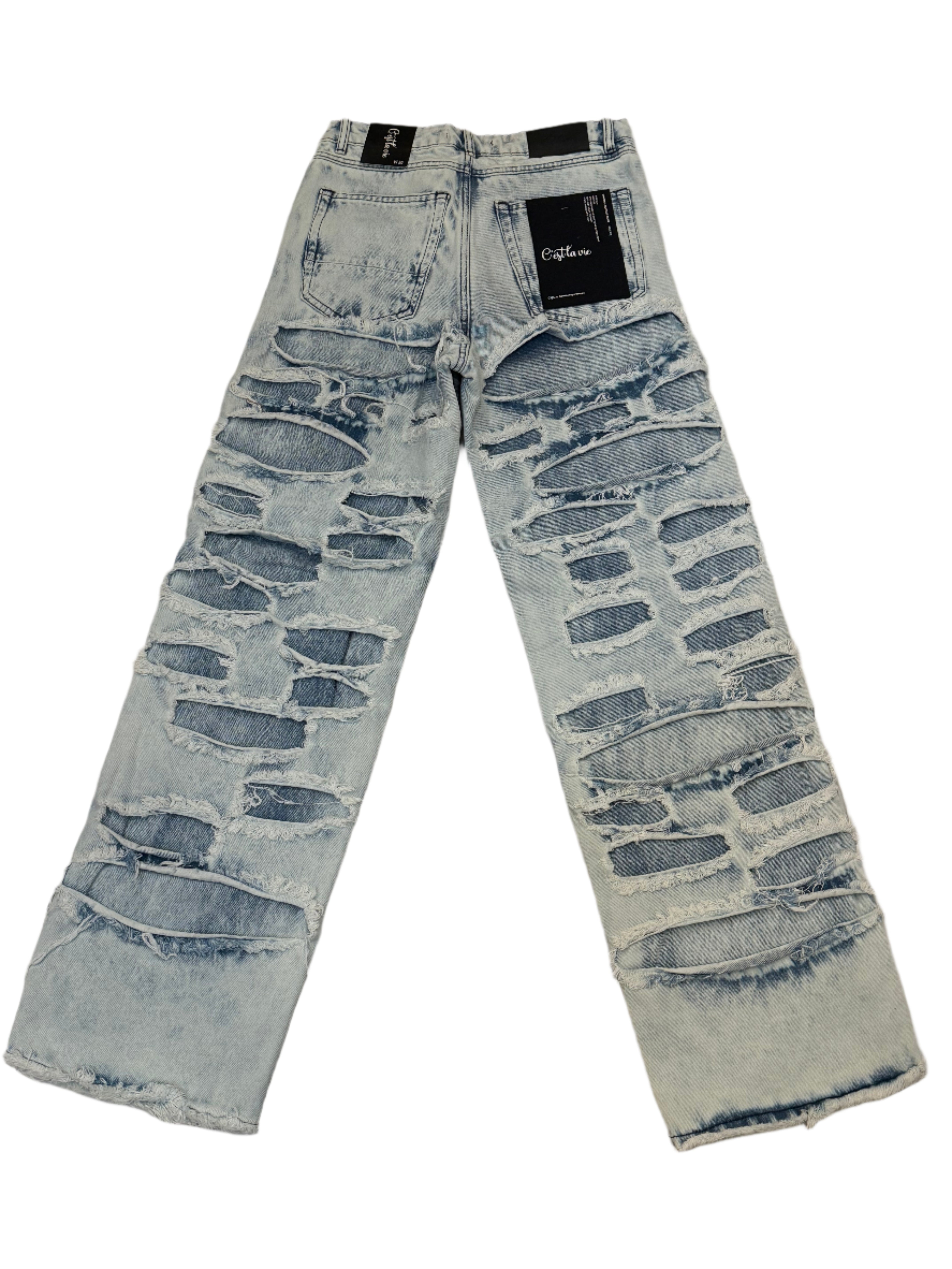 CV Double Panned Wide Denim in Light Wash – men’s wide-leg jeans with double-panel design and vintage finish