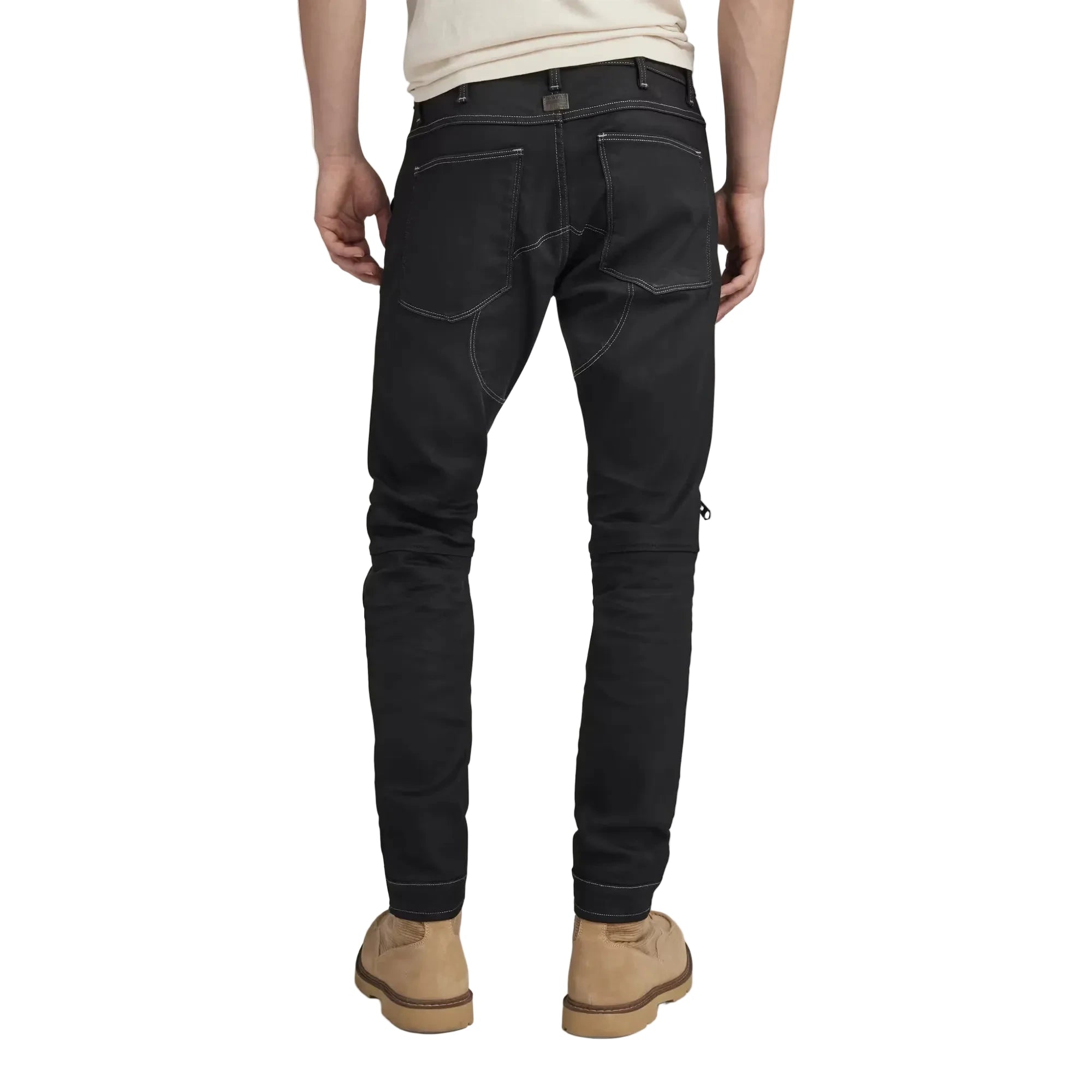 G-Star Elwood zip knee jeans with 3D paneled design, curved knee zip pocket, and stretch denim construction