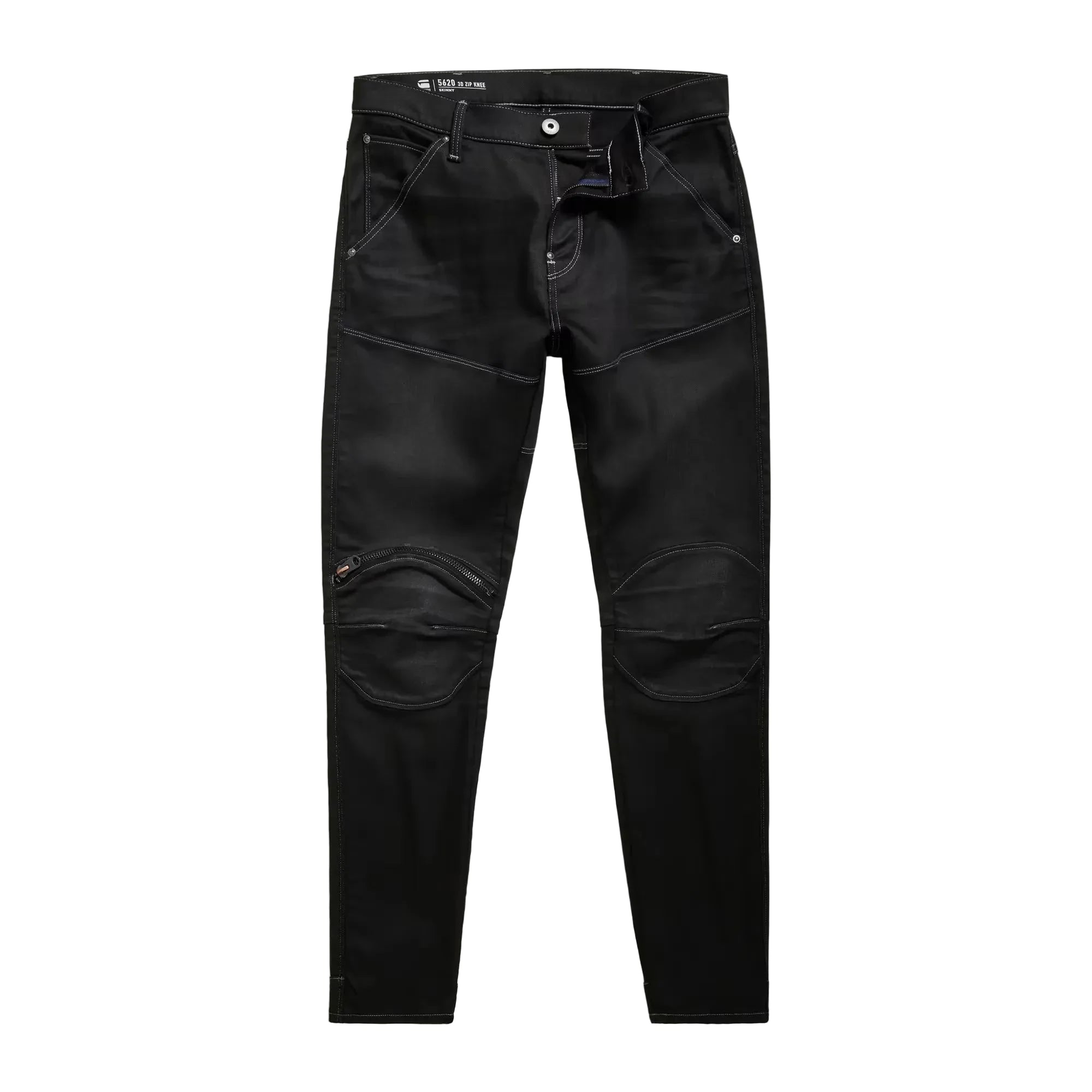 G-Star Elwood zip knee jeans with 3D paneled design, curved knee zip pocket, and stretch denim construction