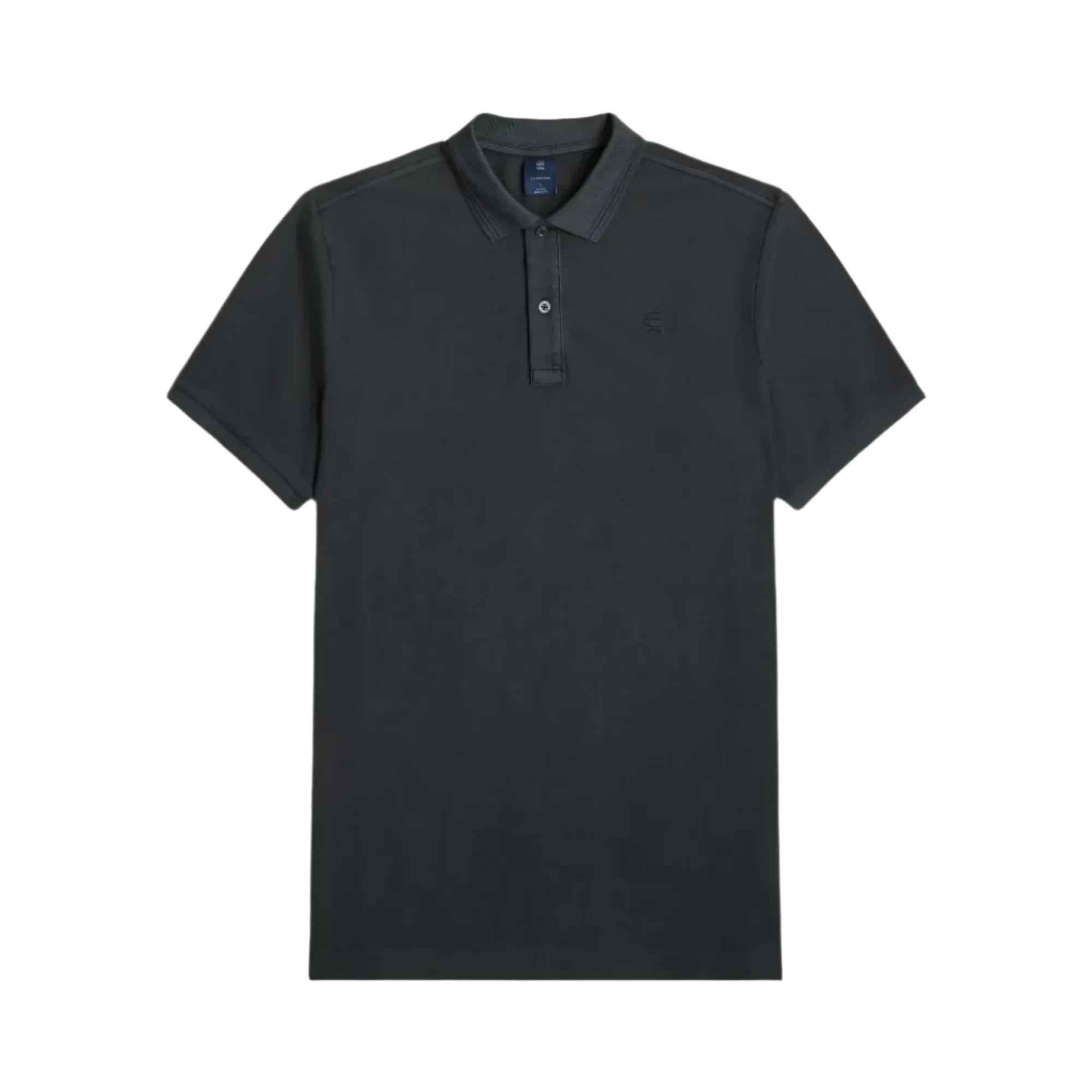 Black polo shirt on a light gray background