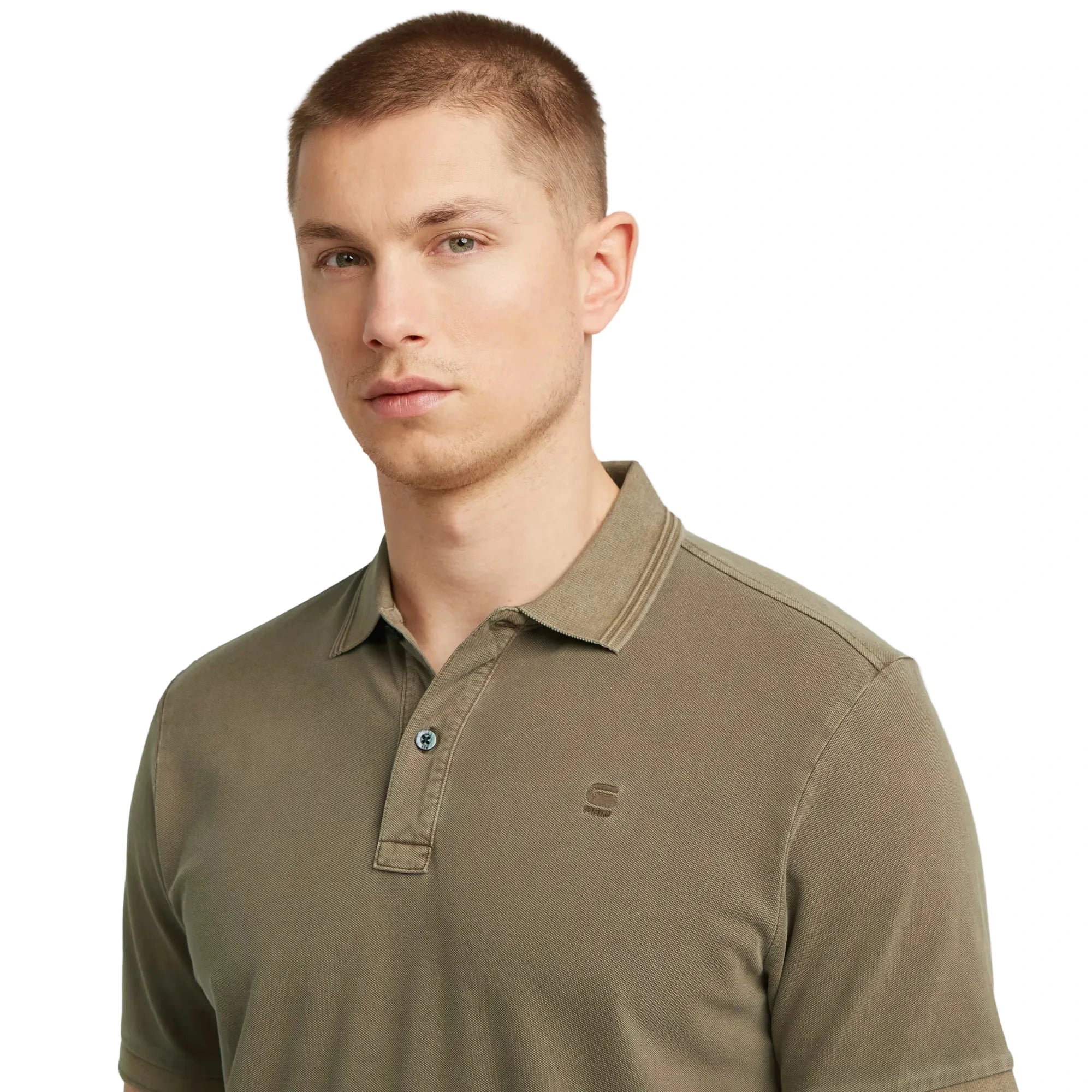 G-Star Dunda Overdyed Slim Polo in Desert Palm GD with button closure and slim fit.