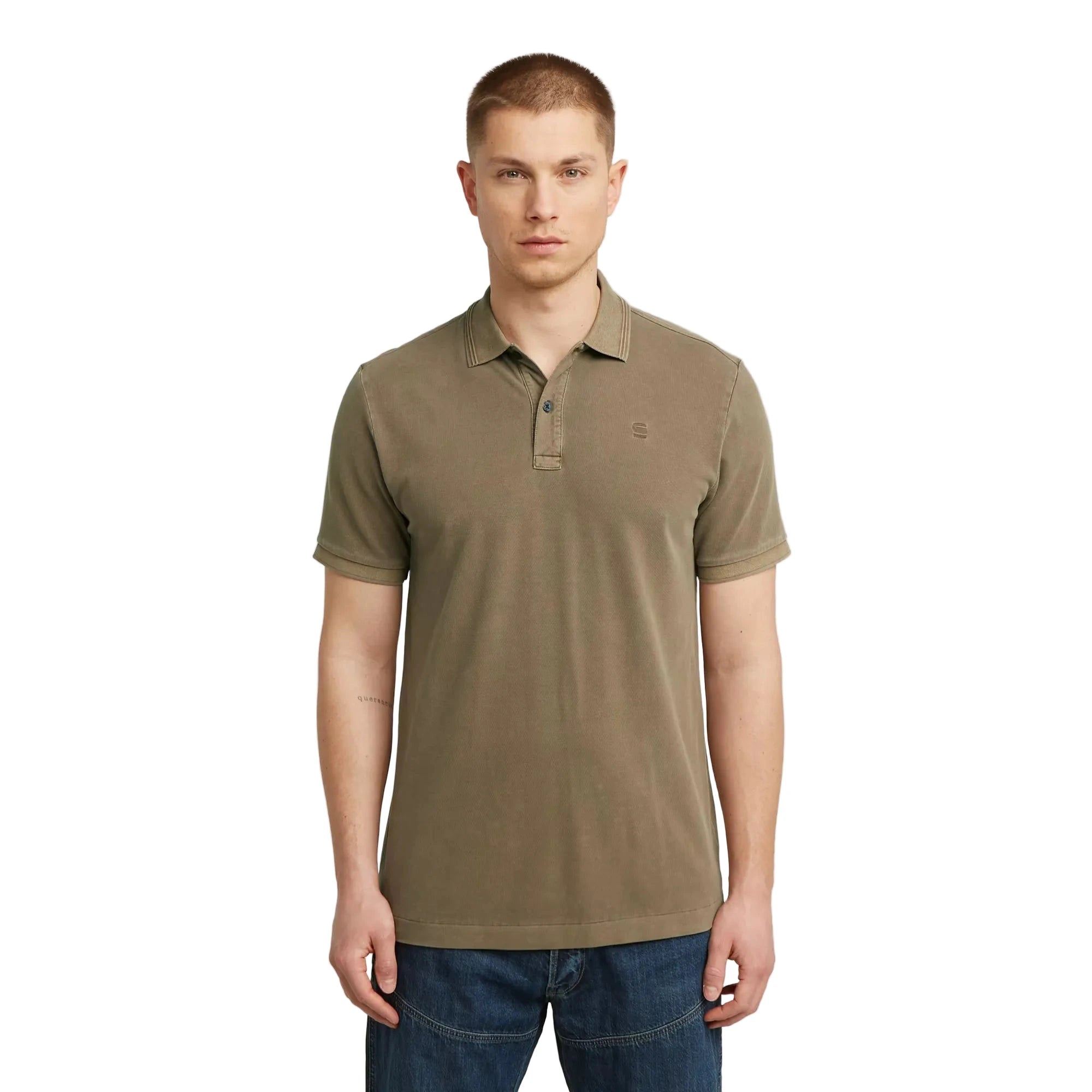 G-Star Dunda Overdyed Slim Polo in Desert Palm GD with button closure and slim fit.