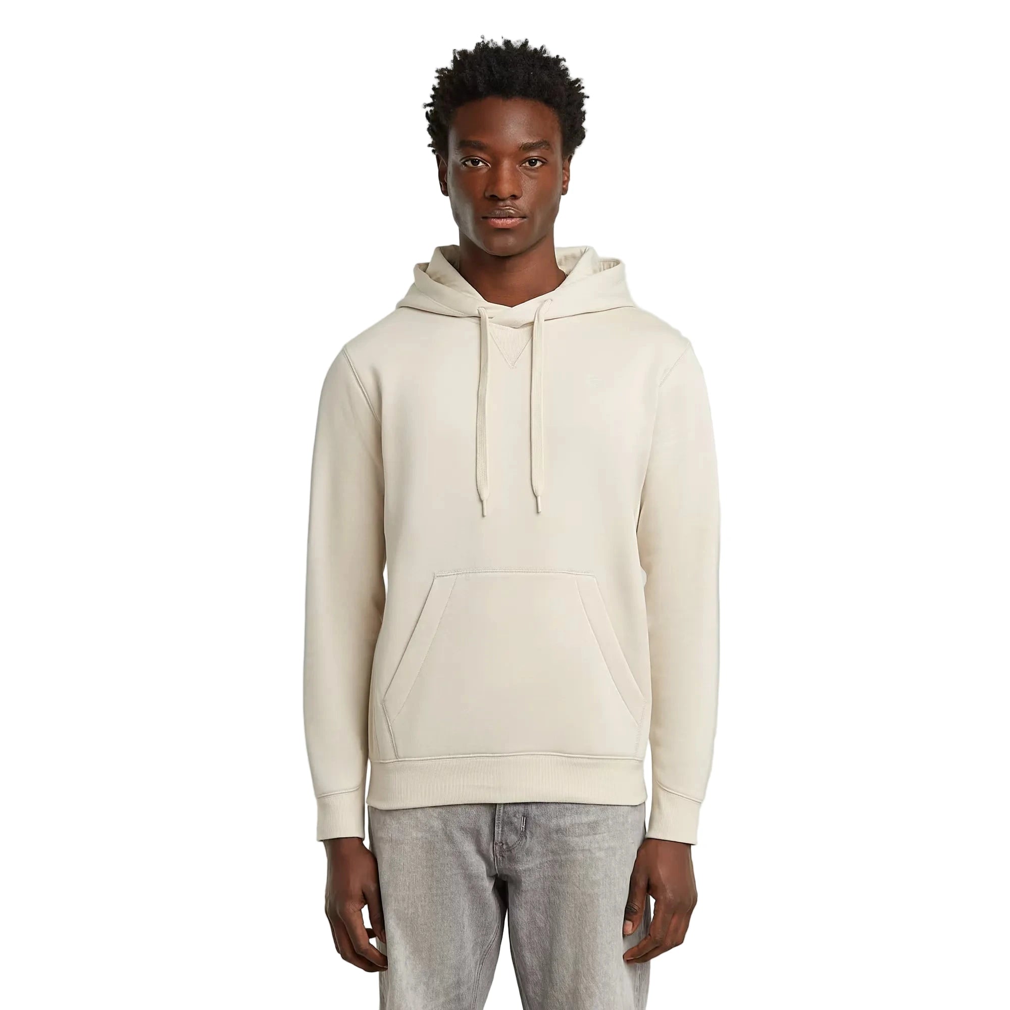 The Premium Core Hooded Sweater is a versatile essential designed with modern detailing and sustainable craftsmanship. Cut in a straight fit, it features a cross-over hood with drawstrings, a ribbed inset piece at the front, and a spacious kangaroo pocket for everyday utility. Ribbed side panels, cuffs, and hem ensure comfort and shape retention, while the chest is subtly finished with the iconic G-Star RAW embroidery.
